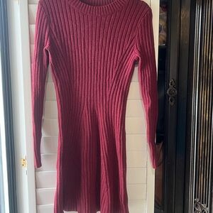 Hollister Sweater Dress Elegant Ribbed Knit Dress in Burgundy